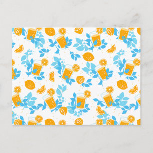 Lemon en Lemonade Blue Floral Pattern Briefkaart