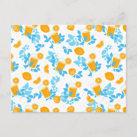 Lemon en Lemonade Blue Floral Pattern Briefkaart (Voorkant)