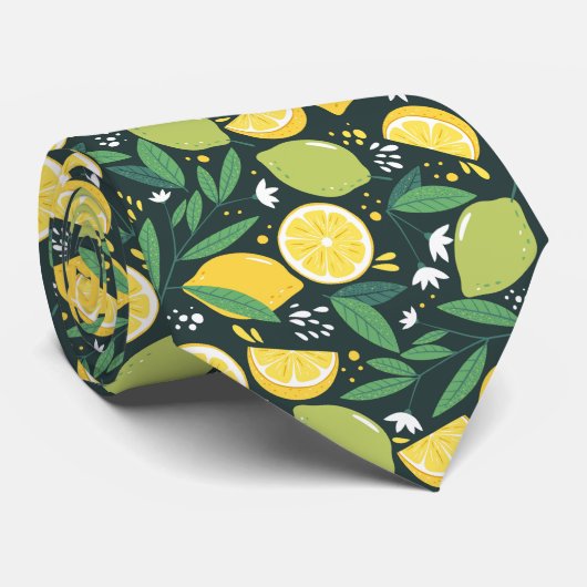 Lemon en Lime Green en Yellow Fruit Pattern Stropdas (Opgerold)