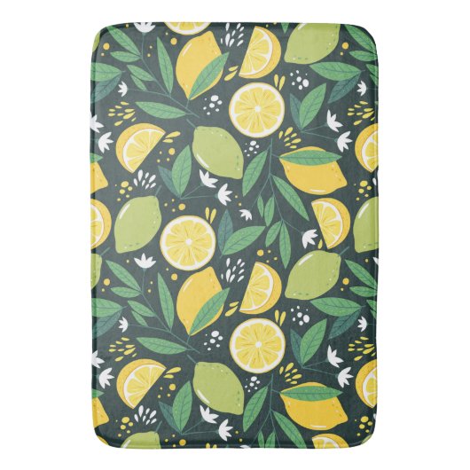 Lemon en Limes Vruchtpatroon in groen en geel Badmat (Voorkant Verticaal)