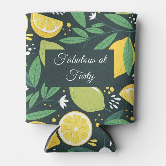 Lemon en Limes Vruchtpatroon in groen en geel Blikjeskoeler (Voorkant)