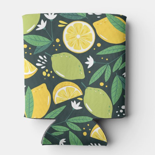 Lemon en Limes Vruchtpatroon in groen en geel Blikjeskoeler (Achterkant)