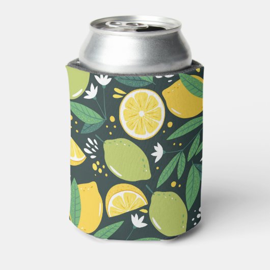 Lemon en Limes Vruchtpatroon in groen en geel Blikjeskoeler (Blikje Achterkant)