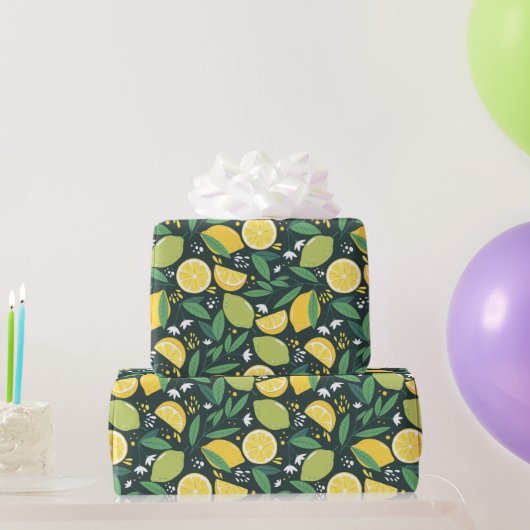 Lemon en Limes Vruchtpatroon in groen en geel Cadeaupapier (Feestgeschenken)