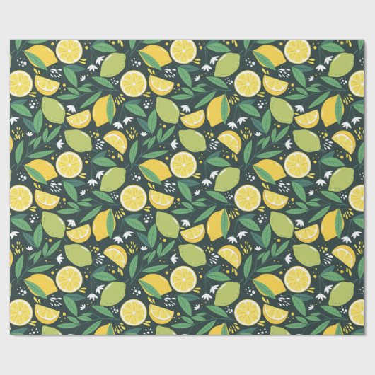 Lemon en Limes Vruchtpatroon in groen en geel Cadeaupapier (Vlak)