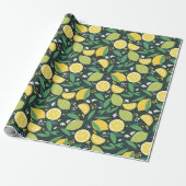 Lemon en Limes Vruchtpatroon in groen en geel Cadeaupapier (Uitgerold)