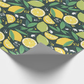 Lemon en Limes Vruchtpatroon in groen en geel Cadeaupapier (Hoek)