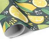 Lemon en Limes Vruchtpatroon in groen en geel Cadeaupapier (Rol Hoek)