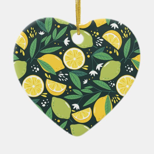 Lemon en Limes Vruchtpatroon in groen en geel Keramisch Ornament (Voorkant)