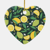 Lemon en Limes Vruchtpatroon in groen en geel Keramisch Ornament (Achterkant)