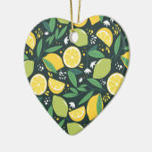 Lemon en Limes Vruchtpatroon in groen en geel Keramisch Ornament (Links)