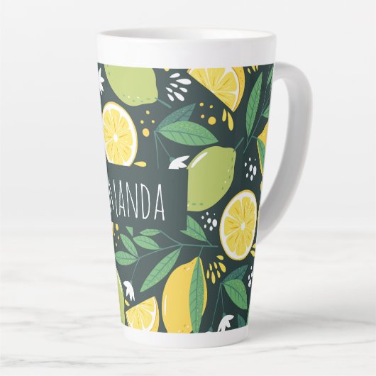 Lemon en Limes Vruchtpatroon in groen en geel Latte Mok (Rechterhoek)