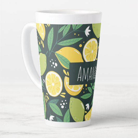 Lemon en Limes Vruchtpatroon in groen en geel Latte Mok (Linkerhoek)