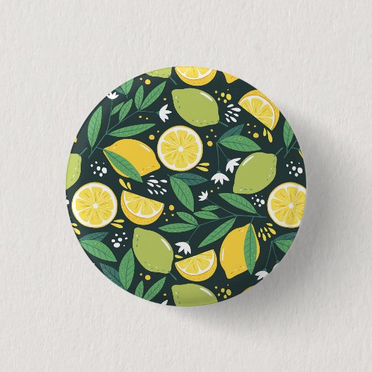 Lemon en Limes Vruchtpatroon in groen en geel Ronde Button 3,2 Cm (Voorkant)