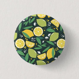 Lemon en Limes Vruchtpatroon in groen en geel Ronde Button 3,2 Cm