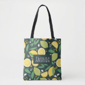 Lemon en Limes Vruchtpatroon in groen en geel Tote Bag (Voorkant)