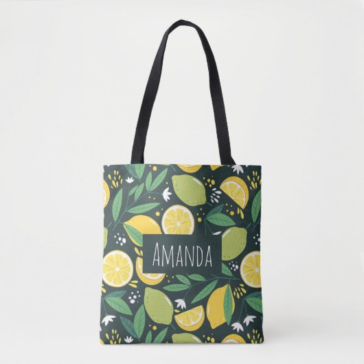 Lemon en Limes Vruchtpatroon in groen en geel Tote Bag (Voorkant)