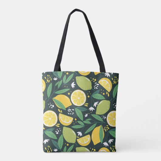 Lemon en Limes Vruchtpatroon in groen en geel Tote Bag (Achterkant)