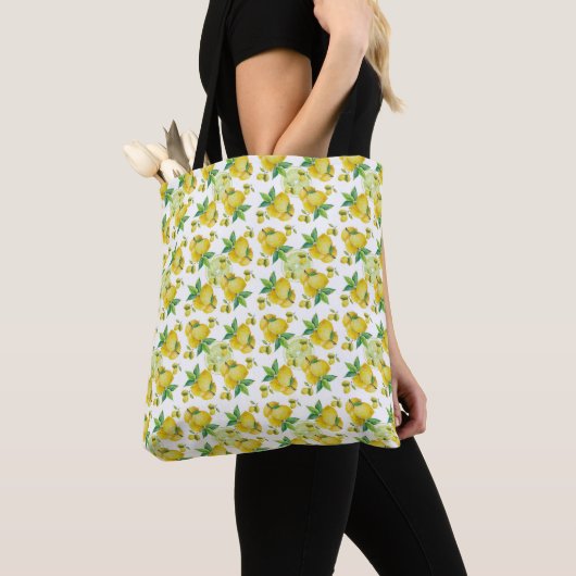 Lemon en Limieten met groene bladeren, geel en gro Tote Bag (Dichtbij)