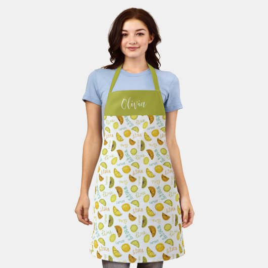 Lemon en Limoen Citrus Fruit Pattern Schort (Gedragen)