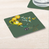 Lemon en Olijfse Waterverf KunstOnderzetters Kartonnen Onderzetters (Schuin)