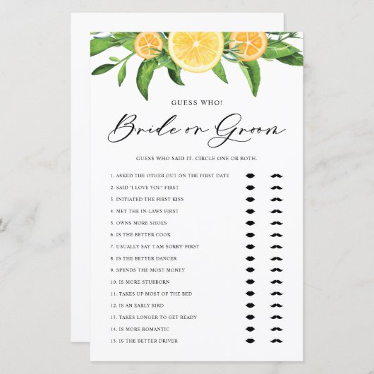 Lemon en Oranje Vrijgezellenfeest (Voorkant / Achterkant)