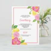 Lemon en Pink Floral Vrijgezellenfeest Partij Kaart (Staand voorkant)