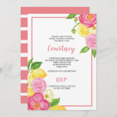 Lemon en Pink Floral Vrijgezellenfeest Partij Kaart (Voorkant / Achterkant)