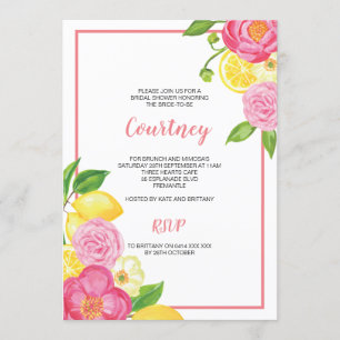 Lemon en Pink Floral Vrijgezellenfeest Partij Kaart