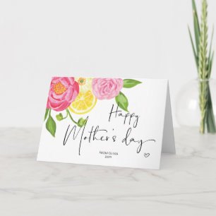 Lemon en Roze Florals Happy Moederdag Gift Kaart