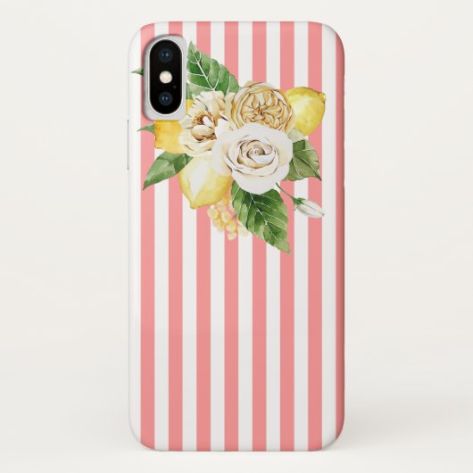 Lemon en rozen op roze strepen iPhone/iPad draagta Case-Mate iPhone Case (Achterkant)