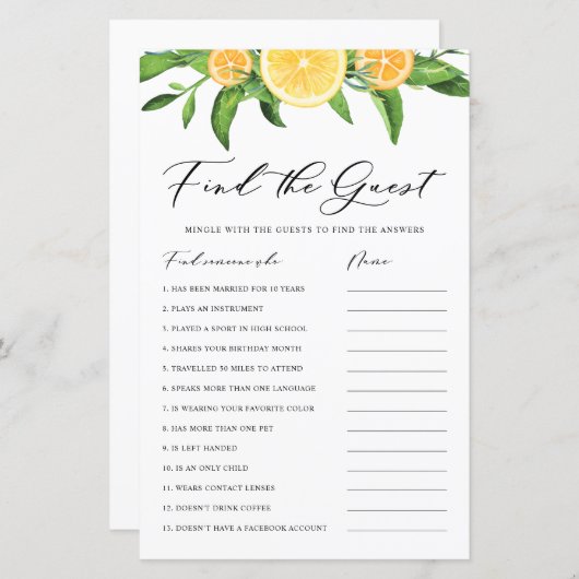 Lemon en Sinaasappel Zoek het gamen van het gastVr (Voorkant / Achterkant)