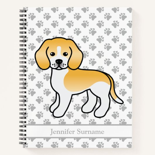 Lemon en White Beagle Cute Cartoon Dog & Text Notitieboek (Voorkant)
