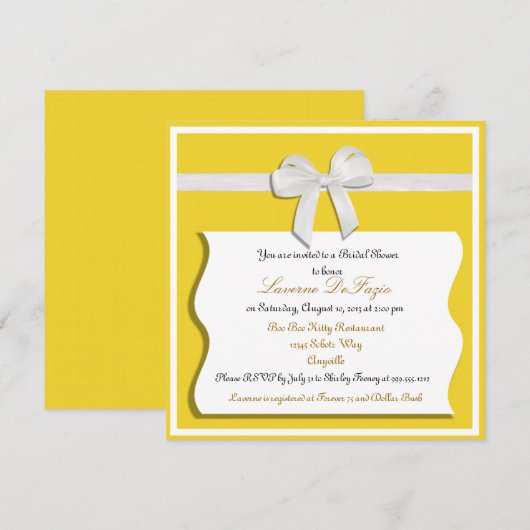 Lemon en White Bow Bridal Shower Kaart (Voorkant / Achterkant)