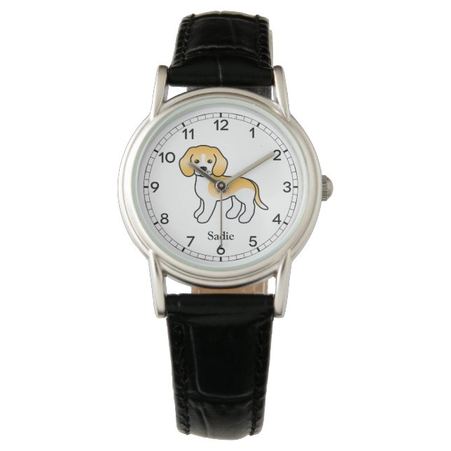 Lemon En Witte Beagle Mopshond & Aangepaste Naam Horloge (Voorkant)