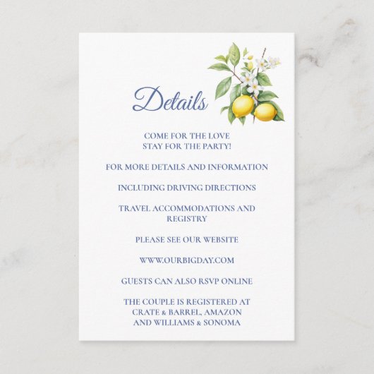 Lemon Enclosure Card Details Informatiekaartje (Voorkant)