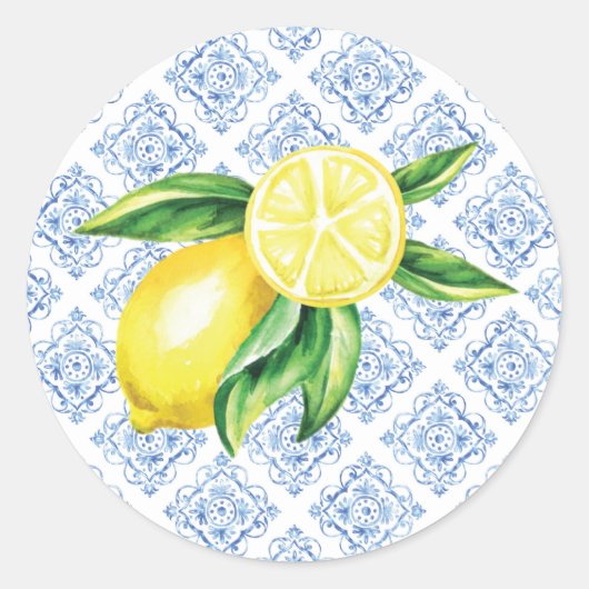 Lemon Envelope Seals, Blue Tegel Italiaans Ronde Sticker (Voorkant)