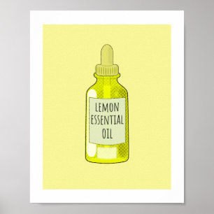 Lemon Essential Oil Bottle Drawing Poster