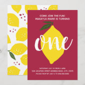 Lemon First Birthday Uitnodiging/Summer 1st bday Kaart (Voorkant / Achterkant)