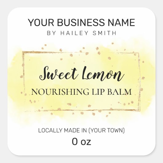 Lemon Flavor Yellow Lip Balm Vierkante Sticker (Voorkant)