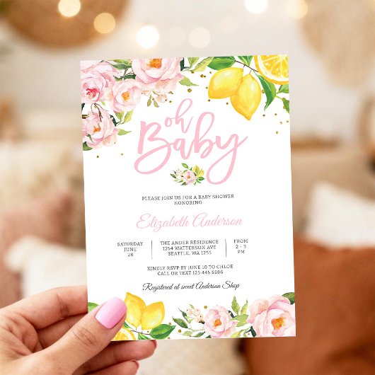 Lemon Floral Baby Shower Invitation Kaart