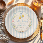 Lemon Floral Blue Bows Paper Plate Papieren Bordje<br><div class="desc">Lemon Floral Blue Bows Paper Plate</div>