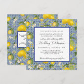 Lemon Floral Citrus Blue and White Tile Wedding Kaart (Voorkant / Achterkant)