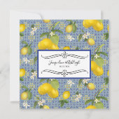 Lemon Floral Citrus Blue and White Tile Wedding Kaart (Achterkant)