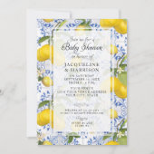 Lemon Floral Citrus Foliage Blue White Baby shower Kaart (Voorkant)