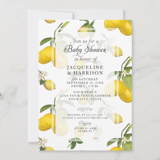 Lemon Floral Citrus Foliage Greenery Baby shower Kaart (Voorkant)