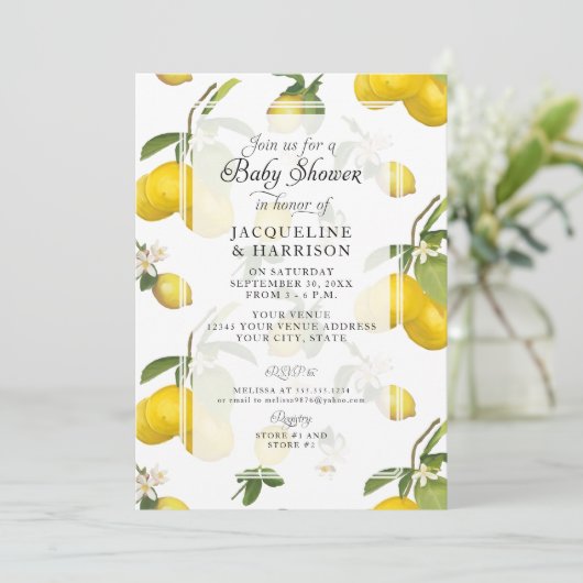 Lemon Floral Citrus Foliage Greenery Baby shower Kaart (Staand voorkant)