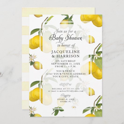 Lemon Floral Citrus Foliage Greenery Baby shower Kaart (Voorkant / Achterkant)