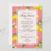 Lemon Floral Citrus Greenery Pink Baby Girl Shower Kaart (Voorkant)
