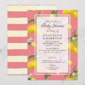 Lemon Floral Citrus Greenery Pink Baby Girl Shower Kaart (Voorkant / Achterkant)